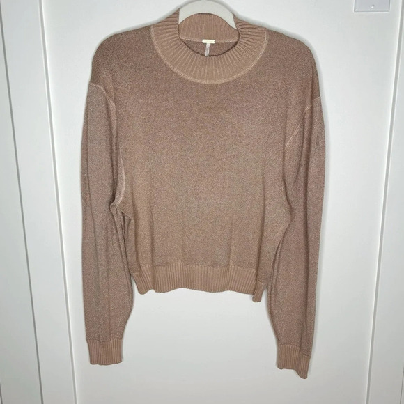 Free People Starry Night Shimmer Sweater Pullover Cream Metallic Holiday Party M - Picture 3 of 9